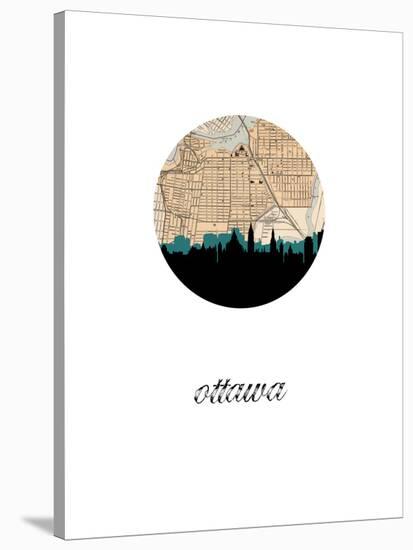 Ottawa Map Skyline-Paperfinch 0-Stretched Canvas