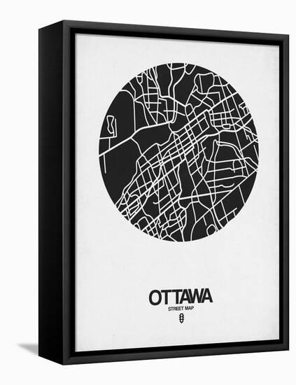 Ottawa Street Map Black on White-NaxArt-Framed Stretched Canvas