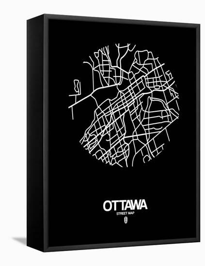 Ottawa Street Map Black-NaxArt-Framed Stretched Canvas