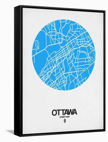 Ottawa Street Map Blue-NaxArt-Framed Stretched Canvas