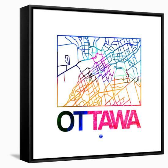 Ottawa Watercolor Street Map-NaxArt-Framed Stretched Canvas