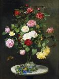 A Bouquet of Roses in a Glass Vase by Wild Flowers on a Marble Table-Otto Didrik Ottesen-Stretched Canvas