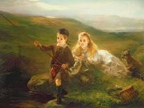 Two Children Fishing in Scotland-Otto Leyde-Framed Stretched Canvas