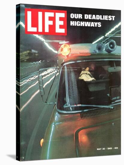 Our Deadliest Highways, Ambulance Speeding Car Accident Victim to Hospital, May 30, 1969-Ralph Crane-Stretched Canvas