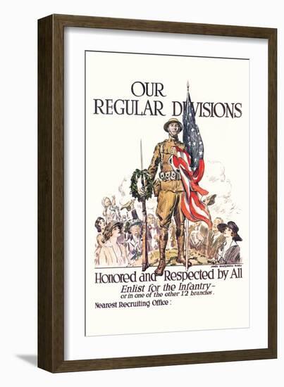 Our Regular Divisions, Enlist for the Infantry-James Montgomery Flagg-Framed Art Print