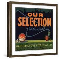 Our Selection Brand - Garden Grove, California - Citrus Crate Label-Lantern Press-Framed Art Print