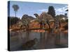 Ouranosaurus Drink at a Watering Hole While a Sarcosuchus Floats Nearby-Stocktrek Images-Stretched Canvas