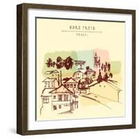 Ouro Preto, Minas Gerais, Brazil. Colorful Vintage Hand Drawn Postcard or Poster in Vector-babayuka-Framed Art Print