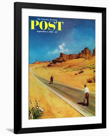 "Out of Gas," Saturday Evening Post Cover, September 2, 1961-George Hughes-Framed Premium Giclee Print