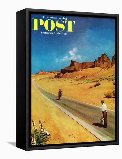 "Out of Gas," Saturday Evening Post Cover, September 2, 1961-George Hughes-Framed Stretched Canvas