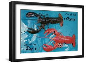 Out of Ocean, into Pot, Lobsters-null-Framed Art Print