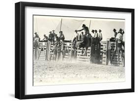 Out of the Chute, Bull Riding-null-Framed Art Print