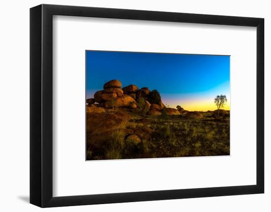 Outback landscape of Devils Marbles rock formations, Karlu Karlu Conservation Reserve-Alberto Mazza-Framed Photographic Print
