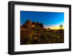 Outback landscape of Devils Marbles rock formations, Karlu Karlu Conservation Reserve-Alberto Mazza-Framed Photographic Print