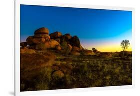 Outback landscape of Devils Marbles rock formations, Karlu Karlu Conservation Reserve-Alberto Mazza-Framed Photographic Print