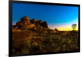 Outback landscape of Devils Marbles rock formations, Karlu Karlu Conservation Reserve-Alberto Mazza-Framed Photographic Print