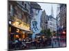 Outdoor Cafes and Brousaille Wall Mural of a Couple Walking Arm in Arm, Brussels, Belgium, Europe-Christian Kober-Mounted Photographic Print