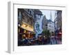 Outdoor Cafes and Brousaille Wall Mural of a Couple Walking Arm in Arm, Brussels, Belgium, Europe-Christian Kober-Framed Photographic Print