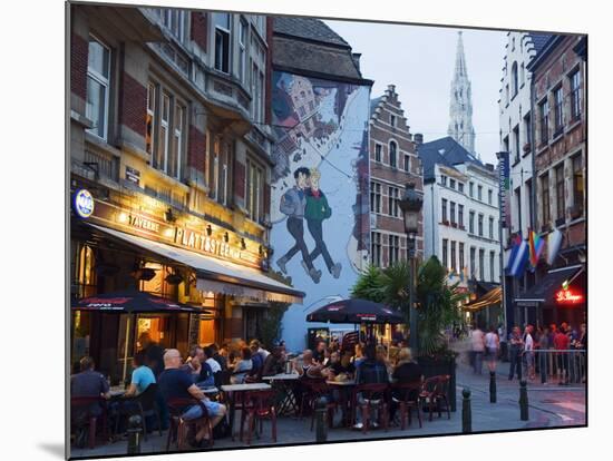 Outdoor Cafes and Brousaille Wall Mural of a Couple Walking Arm in Arm, Brussels, Belgium, Europe-Christian Kober-Mounted Photographic Print