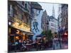 Outdoor Cafes and Brousaille Wall Mural of a Couple Walking Arm in Arm, Brussels, Belgium, Europe-Christian Kober-Mounted Photographic Print