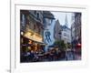 Outdoor Cafes and Brousaille Wall Mural of a Couple Walking Arm in Arm, Brussels, Belgium, Europe-Christian Kober-Framed Photographic Print