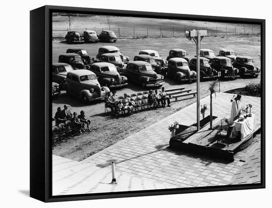 Outdoor Church Service with Cars Parked Behind, USA, 1950s-null-Framed Stretched Canvas