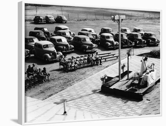 Outdoor Church Service with Cars Parked Behind, USA, 1950s-null-Framed Photographic Print
