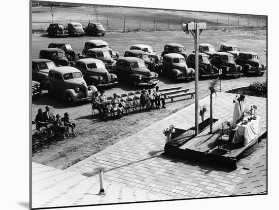 Outdoor Church Service with Cars Parked Behind, USA, 1950s-null-Mounted Photographic Print