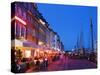 Outdoor Dining and Boats in Nyhavn Harbour, Copenhagen, Denmark, Scandinavia, Europe-Christian Kober-Stretched Canvas