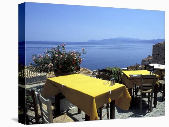 Outdoor Restaurant, Monemvasia, Greece-Connie Ricca-Stretched Canvas