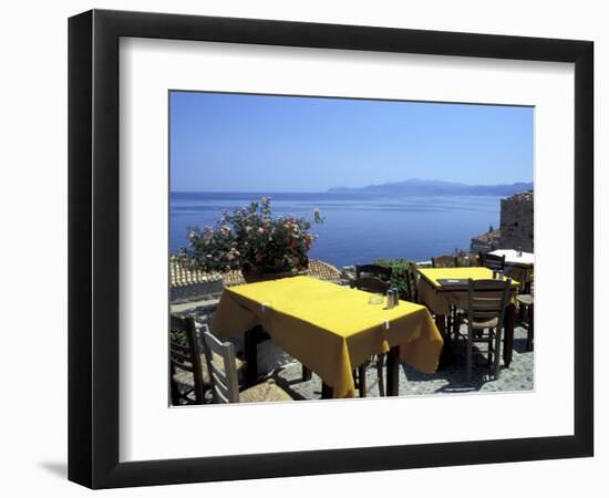 Outdoor Restaurant, Monemvasia, Greece-Connie Ricca-Framed Photographic Print