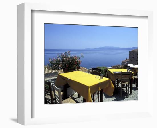 Outdoor Restaurant, Monemvasia, Greece-Connie Ricca-Framed Photographic Print