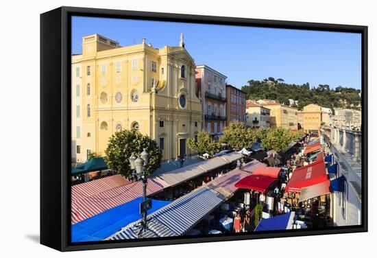 Outdoor Restaurants Set Up in Cours Saleya-Amanda Hall-Framed Stretched Canvas