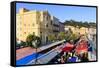 Outdoor Restaurants Set Up in Cours Saleya-Amanda Hall-Framed Stretched Canvas