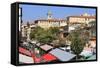 Outdoor Restaurants Set Up in Cours Saleya-Amanda Hall-Framed Stretched Canvas