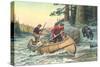 Outdoorsmen Facing Bear-null-Stretched Canvas