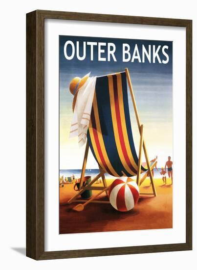 Outer Banks, North Carolina - Beach Chair and Ball-Lantern Press-Framed Art Print