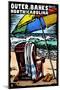 Outer Banks, North Carolina - Beach Chair - Scratchboard-Lantern Press-Mounted Art Print