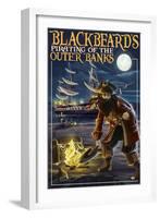 Outer Banks, North Carolina - Blackbeard Pirate and Queen Anne's Revenge-Lantern Press-Framed Art Print