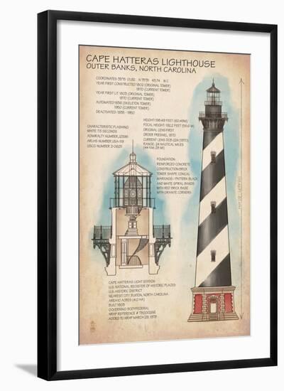 Outer Banks, North Carolina - Cape Hatteras Lighthouse Technical-Lantern Press-Framed Art Print