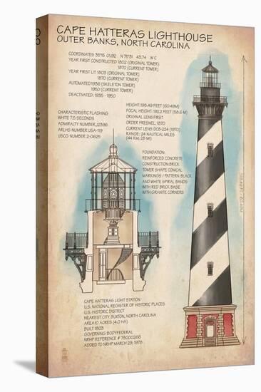 Outer Banks, North Carolina - Cape Hatteras Lighthouse Technical-Lantern Press-Stretched Canvas