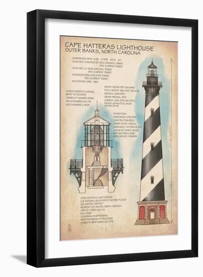 Outer Banks, North Carolina - Cape Hatteras Lighthouse Technical-Lantern Press-Framed Art Print