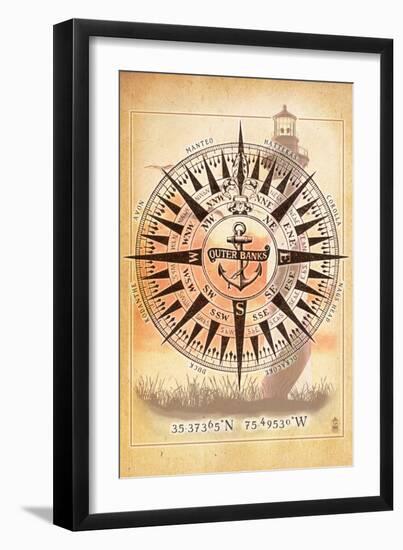 Outer Banks, North Carolina - Compass-Lantern Press-Framed Art Print