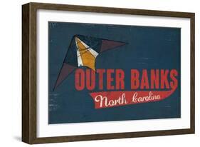 Outer Banks, North Carolina - Distressed Kite-Lantern Press-Framed Art Print