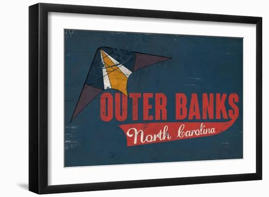 Outer Banks, North Carolina - Distressed Kite-Lantern Press-Framed Art Print