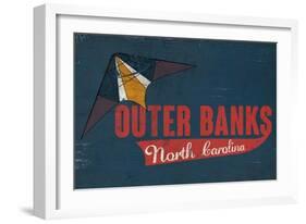 Outer Banks, North Carolina - Distressed Kite-Lantern Press-Framed Art Print