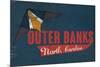 Outer Banks, North Carolina - Distressed Kite-Lantern Press-Mounted Premium Giclee Print