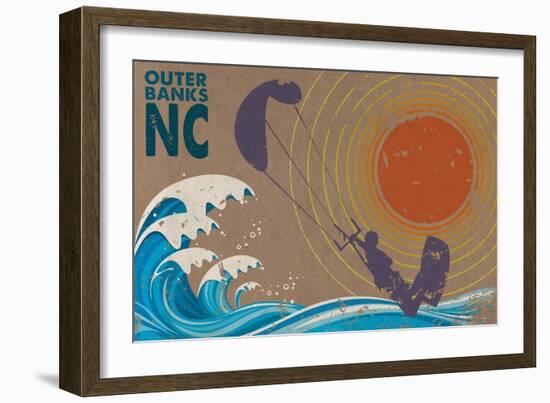 Outer Banks, North Carolina - Kite Surfer in the Waves-Lantern Press-Framed Art Print