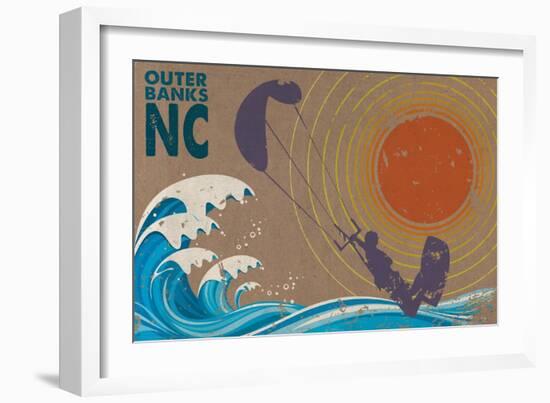 Outer Banks, North Carolina - Kite Surfer in the Waves-Lantern Press-Framed Art Print