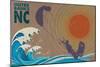 Outer Banks, North Carolina - Kite Surfer in the Waves-Lantern Press-Mounted Art Print